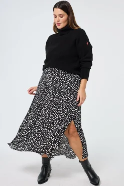 Women Scamp & Dude Black with White Cheetah Side Split Skirt