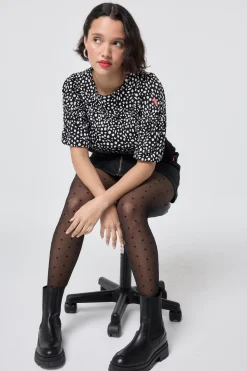 Women Scamp & Dude Black with White Cheetah Puff Sleeve T-Shirt