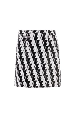 Women Scamp & Dude Black with White Lightning Bolt Sequin Mini Skirt