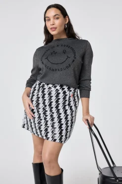 Women Scamp & Dude Black with White Lightning Bolt Sequin Mini Skirt