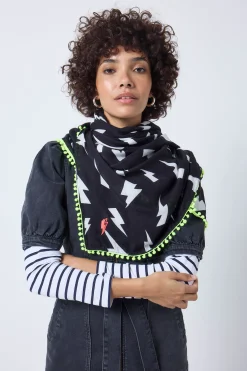Women Scamp & Dude Black with White Lightning Bolt Charity Super Scarf