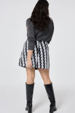 Women Scamp & Dude Black with White Lightning Bolt Sequin Mini Skirt