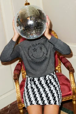 Women Scamp & Dude Black with White Lightning Bolt Sequin Mini Skirt