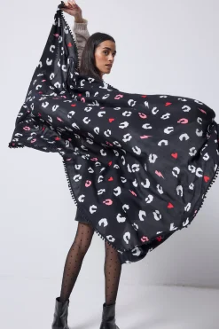 Women Scamp & Dude Black with White Love Leopard Charity Super Scarf