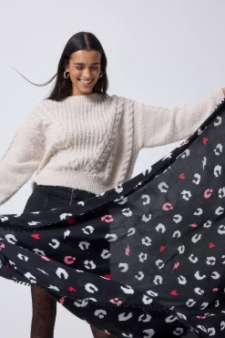 Women Scamp & Dude Black with White Love Leopard Charity Super Scarf