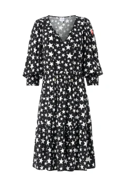 Women Scamp & Dude Black with White Star Tie Front Short Dress