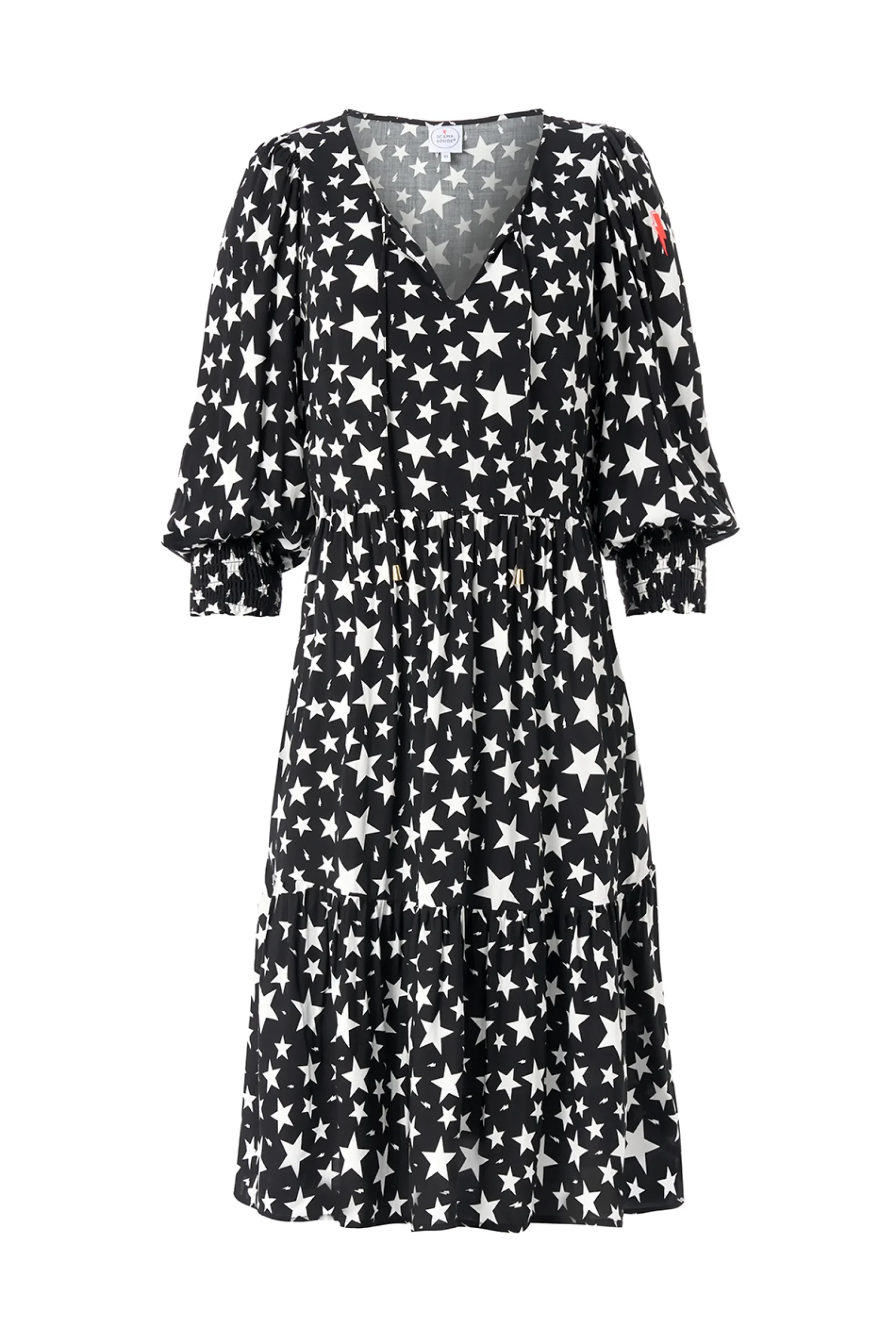 Women Scamp & Dude Black with White Star Tie Front Short Dress