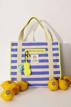 Women Scamp & Dude Blue and Ivory Stripe Canvas Tote Bag