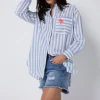 Women Scamp & Dude Blue and White Stripe Relaxed Shirt