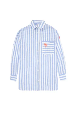 Women Scamp & Dude Blue and White Stripe Relaxed Shirt