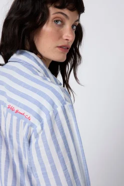 Women Scamp & Dude Blue and White Stripe Relaxed Shirt