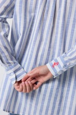 Women Scamp & Dude Blue and White Stripe Relaxed Shirt