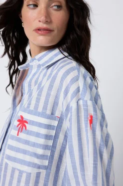 Women Scamp & Dude Blue and White Stripe Relaxed Shirt