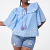 Women Scamp & Dude Blue Cutwork Blouse