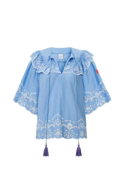 Women Scamp & Dude Blue Cutwork Blouse
