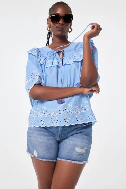 Women Scamp & Dude Blue Cutwork Blouse