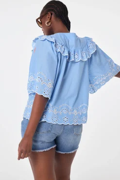 Women Scamp & Dude Blue Cutwork Blouse