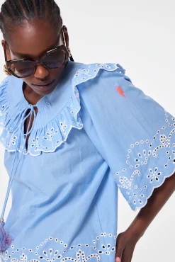 Women Scamp & Dude Blue Cutwork Blouse