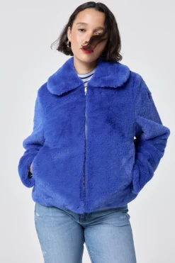 Women Scamp & Dude Blue Faux Fur Jacket