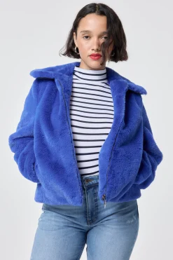 Women Scamp & Dude Blue Faux Fur Jacket
