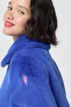 Women Scamp & Dude Blue Faux Fur Jacket