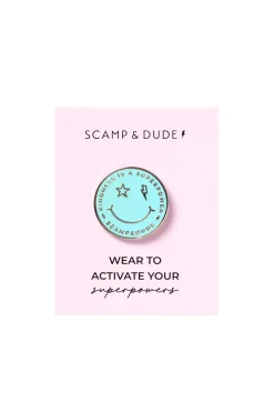 Women Scamp & Dude Blue Smiley Pin Badge