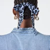 Women Scamp & Dude Blue with Black Floral Leopard Surplus Fabric Bow Scrunchie