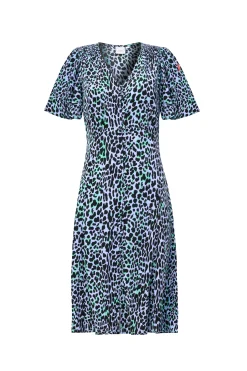 Women Scamp & Dude Blue with Black Leopard Angel Sleeve Short Tea Dress