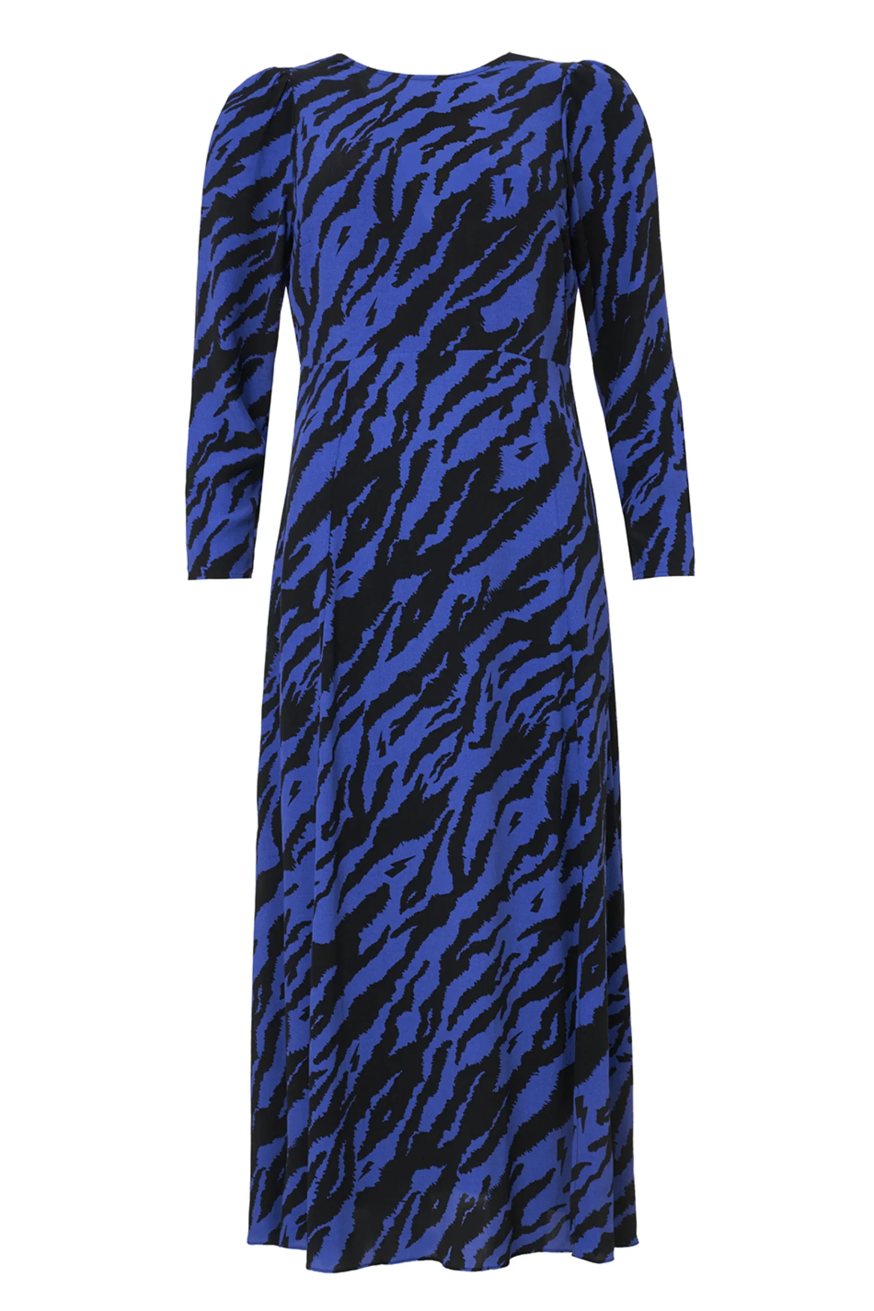 Women Scamp & Dude Blue with Black Shadow Tiger Split Hem Midi Dress
