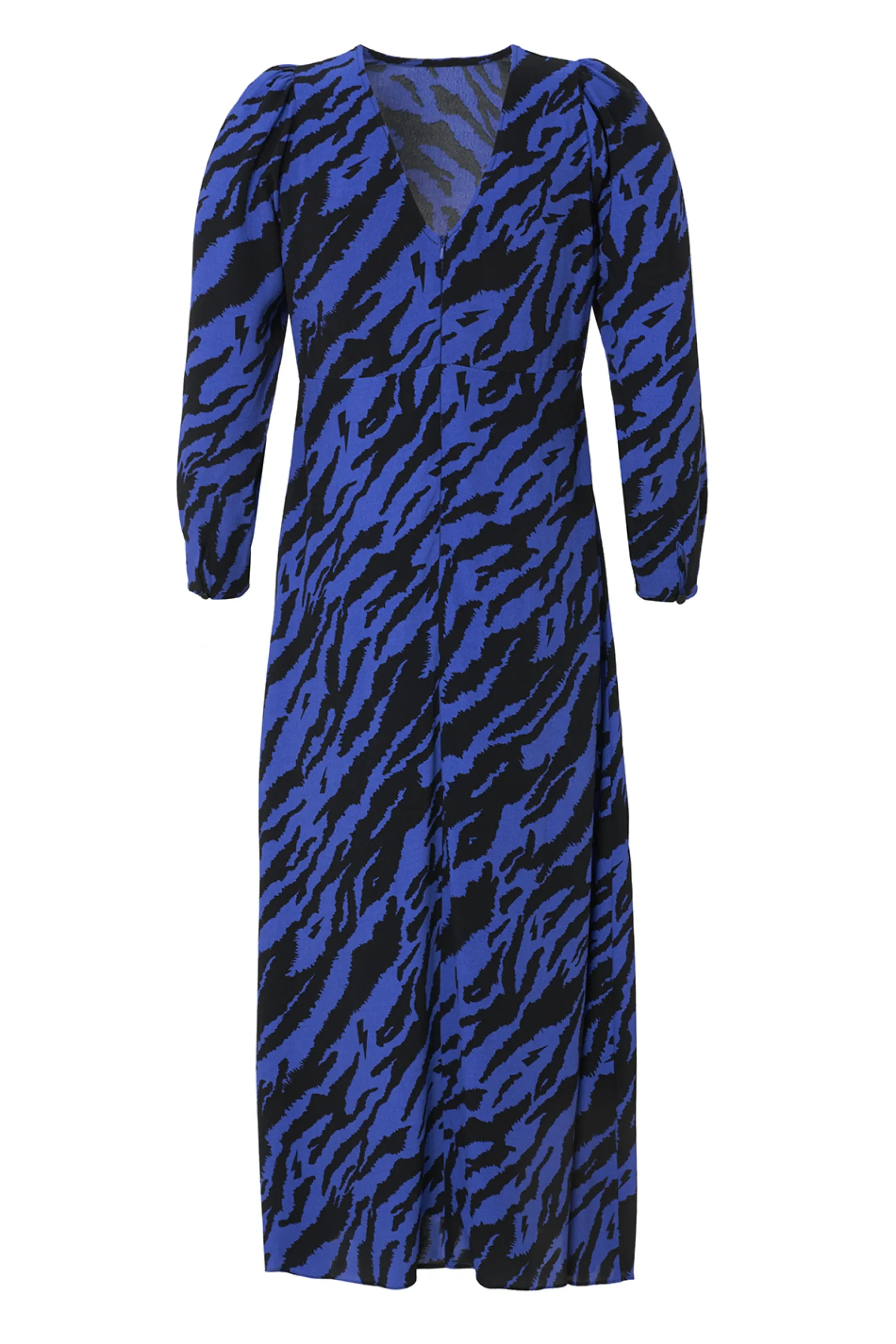 Women Scamp & Dude Blue with Black Shadow Tiger Split Hem Midi Dress