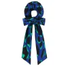 Women Scamp & Dude Blue with Green and Black Shadow Leopard Surplus Fabric Bow Scrunchie