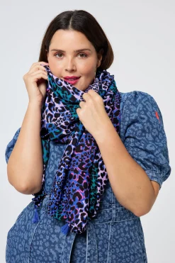 Women Scamp & Dude Blue with Green and Lilac Spliced Leopard Charity Super Scarf
