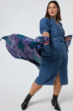 Women Scamp & Dude Blue with Green and Lilac Spliced Leopard Charity Super Scarf