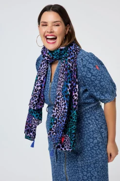 Women Scamp & Dude Blue with Green and Lilac Spliced Leopard Charity Super Scarf