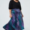 Women Scamp & Dude Blue with Green Spliced Leopard Satin High Low Hem Skirt