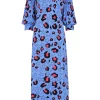 Women Scamp & Dude Blue with Pink Snow Leopard Star and Lightning Bolt Midi Dress