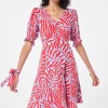 Women Scamp & Dude Blue with Red Palm Short Tea Dress