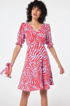 Women Scamp & Dude Blue with Red Palm Short Tea Dress