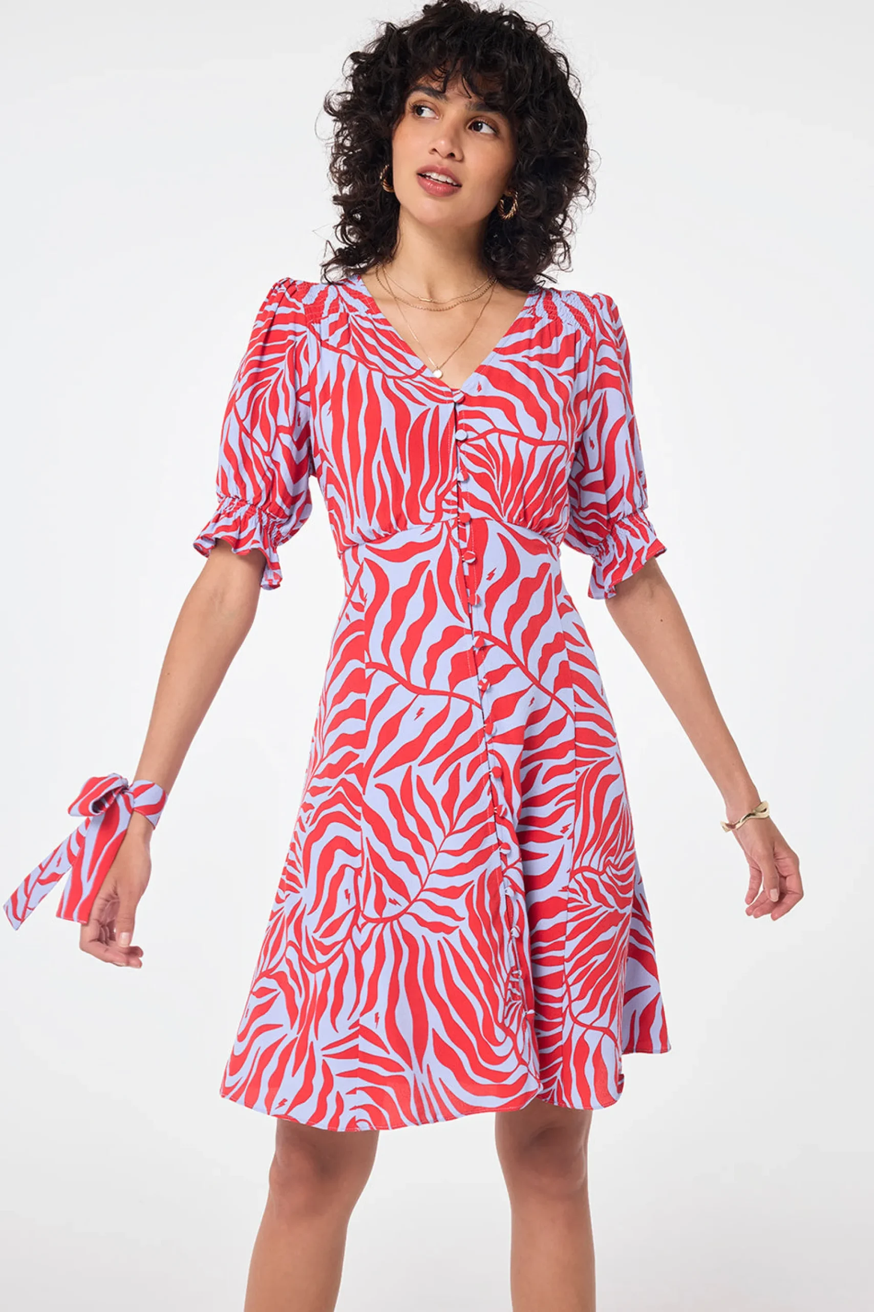 Women Scamp & Dude Blue with Red Palm Short Tea Dress