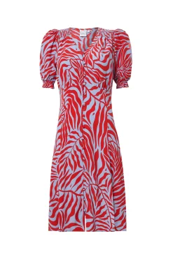Women Scamp & Dude Blue with Red Palm Short Tea Dress