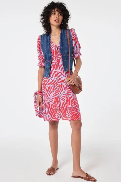 Women Scamp & Dude Blue with Red Palm Short Tea Dress