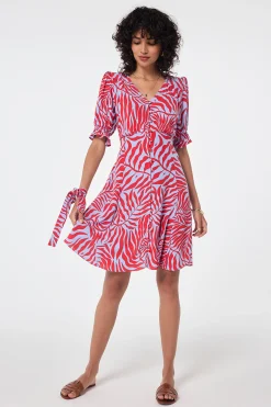 Women Scamp & Dude Blue with Red Palm Short Tea Dress