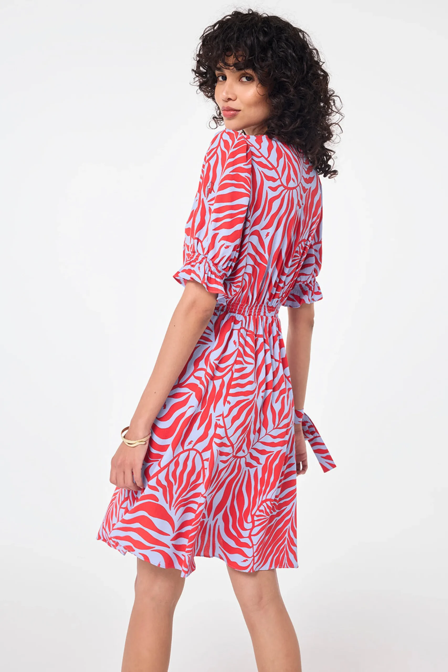 Women Scamp & Dude Blue with Red Palm Short Tea Dress