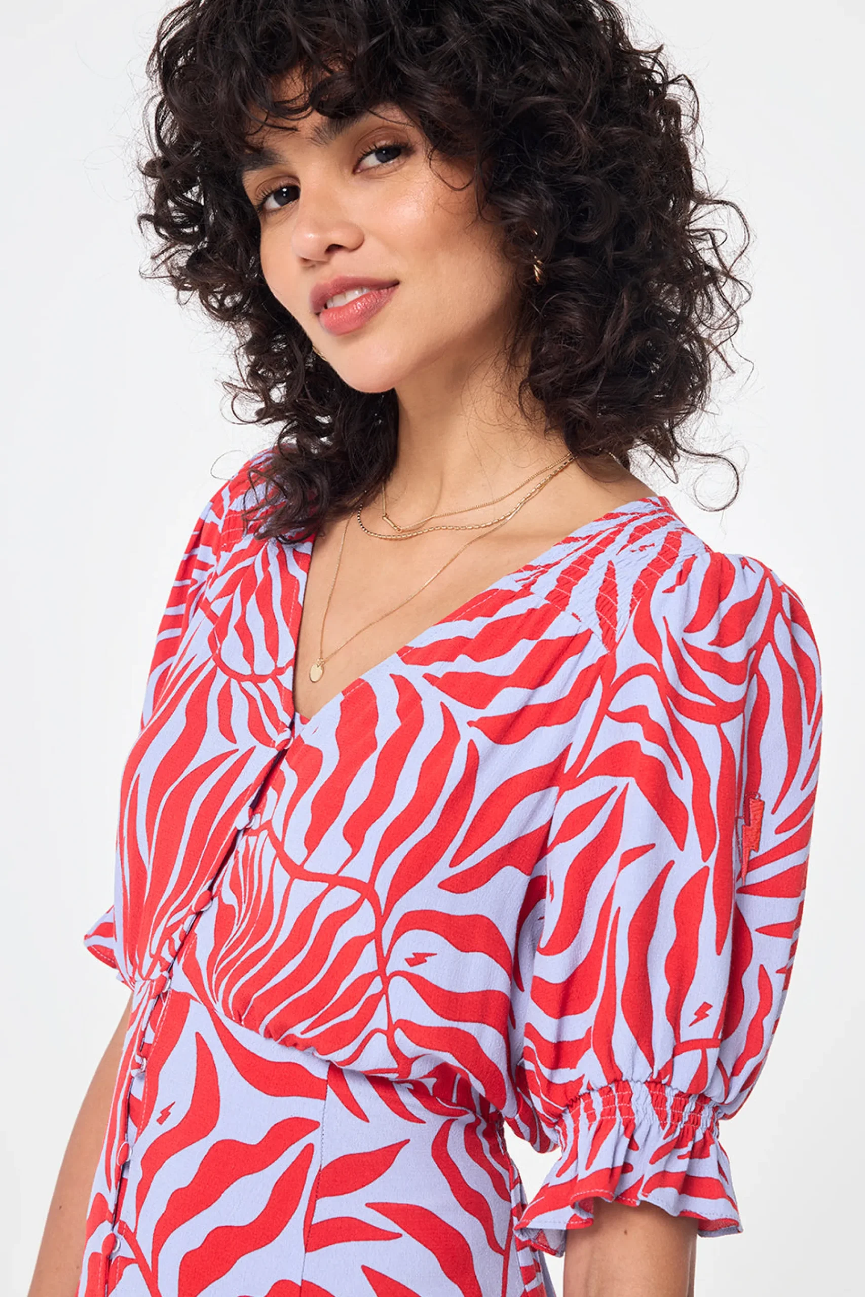 Women Scamp & Dude Blue with Red Palm Short Tea Dress