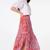 Women Scamp & Dude Blue with Red Palm Split Front Skirt