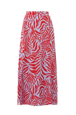 Women Scamp & Dude Blue with Red Palm Split Front Skirt