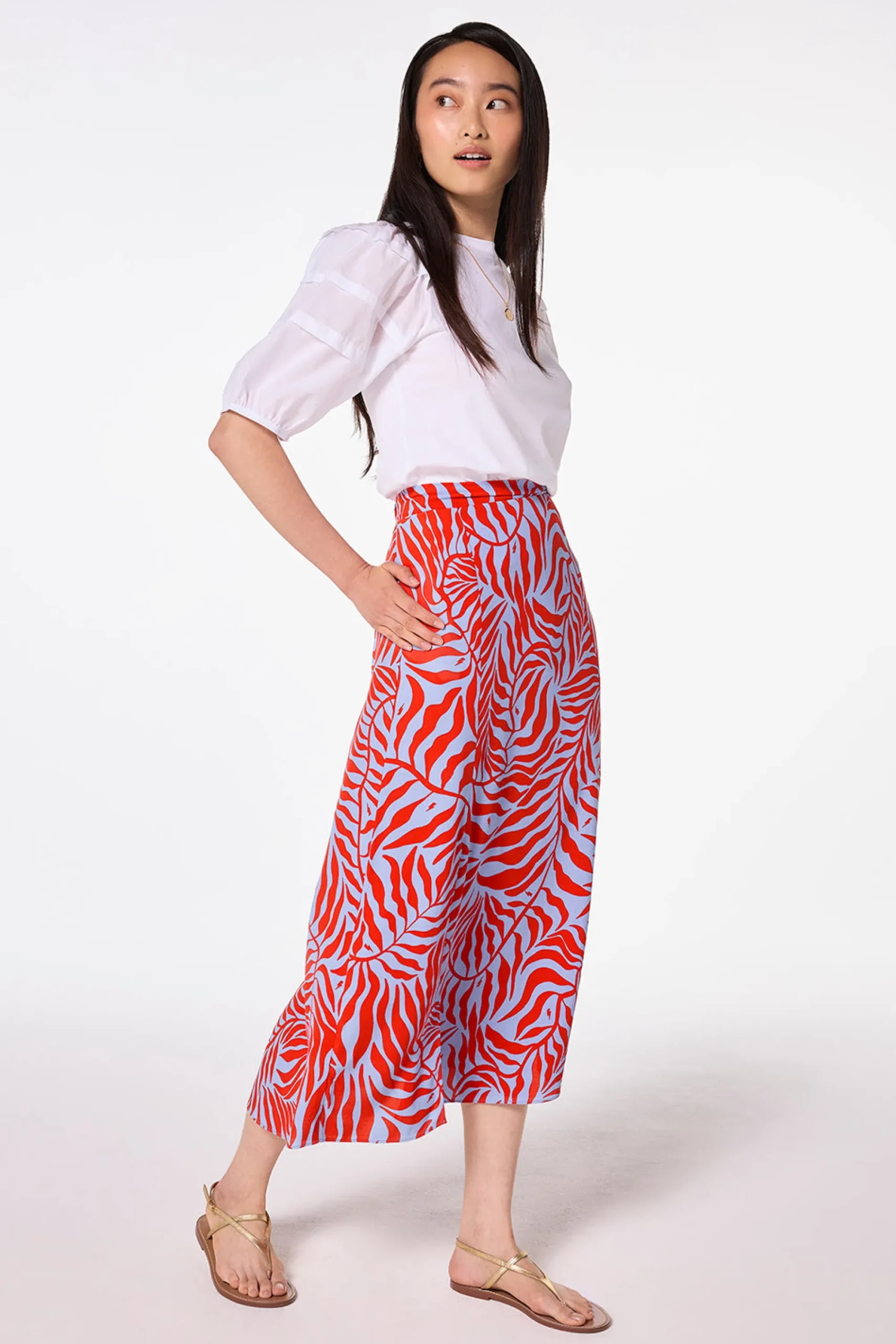 Women Scamp & Dude Blue with Red Palm Split Front Skirt