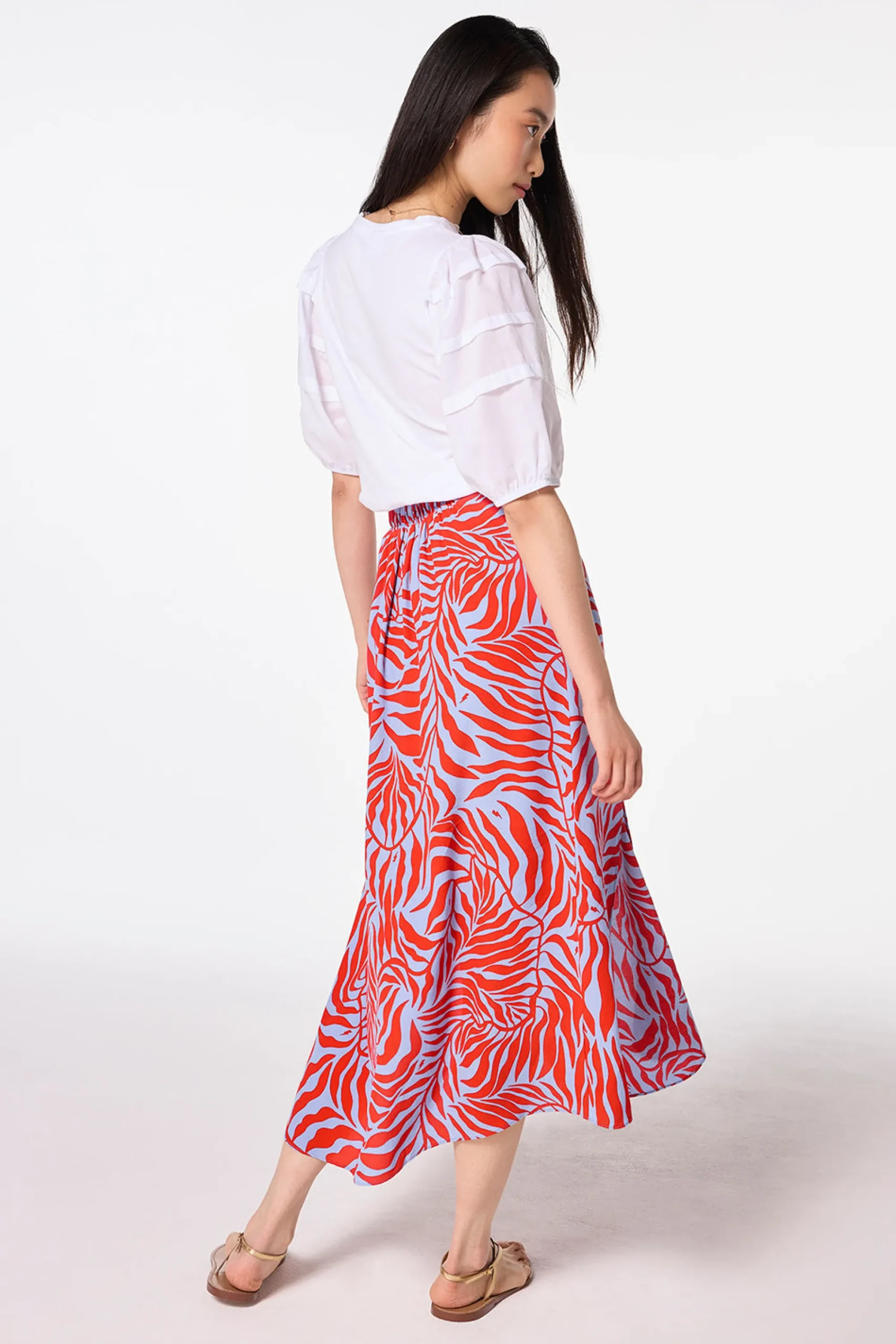 Women Scamp & Dude Blue with Red Palm Split Front Skirt