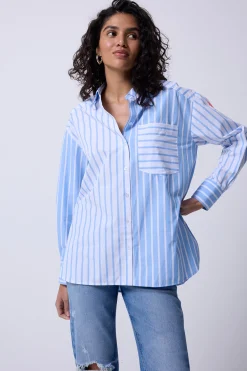 Women Scamp & Dude Blue with White Stripe Oversized Shirt