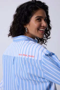 Women Scamp & Dude Blue with White Stripe Oversized Shirt